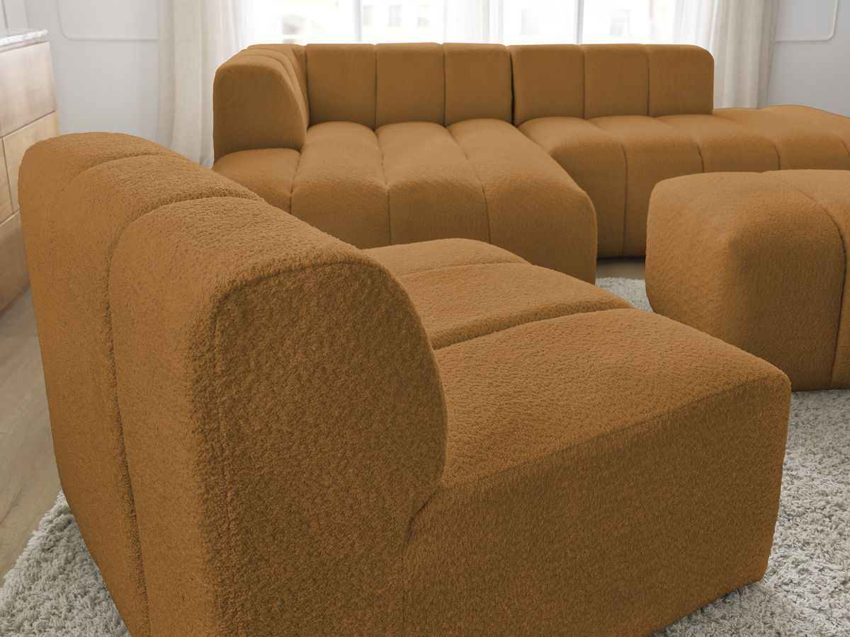 Canapé d'angle fixe EVEREST tissu chiné - Orange - Angle droit - 10 coussins