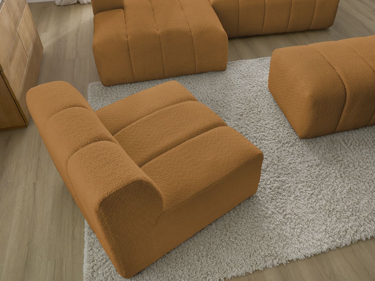 Canapé d'angle fixe EVEREST tissu chiné - Orange - Angle droit - 10 coussins