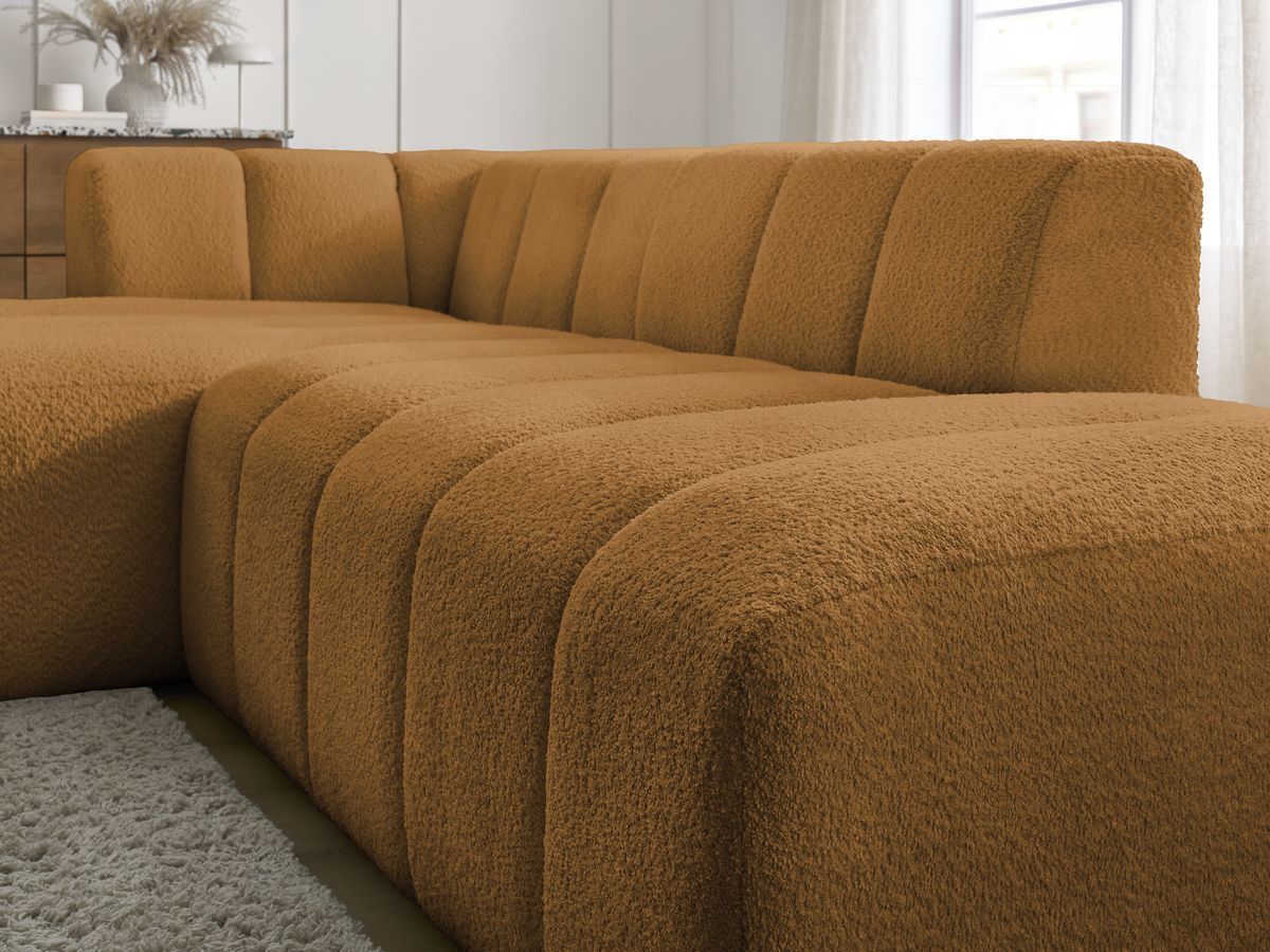Canapé d'angle fixe EVEREST tissu chiné - Orange - Angle droit - 10 coussins