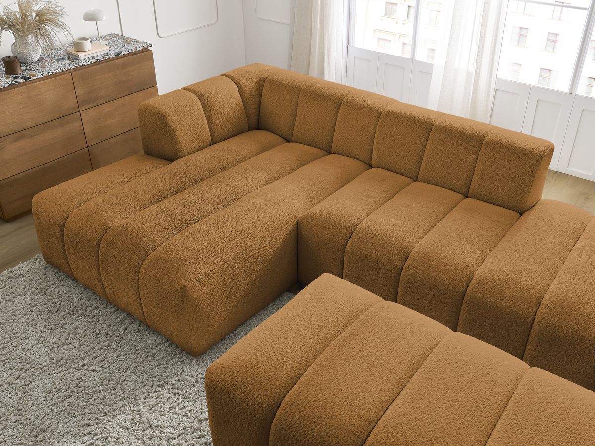 Canapé d'angle fixe EVEREST tissu chiné - Orange - Angle droit - 10 coussins
