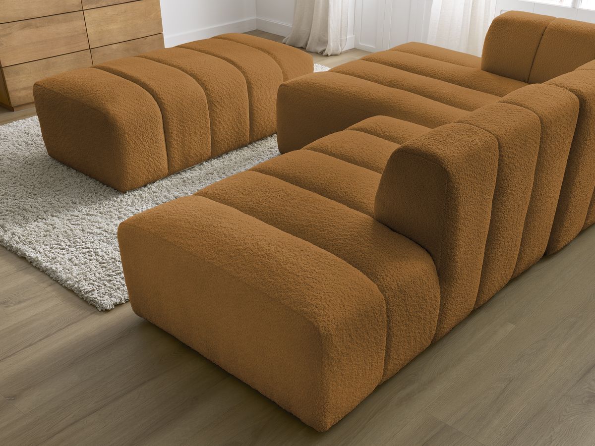 Canapé d'angle fixe EVEREST tissu chiné - Orange - Angle droit - 10 coussins