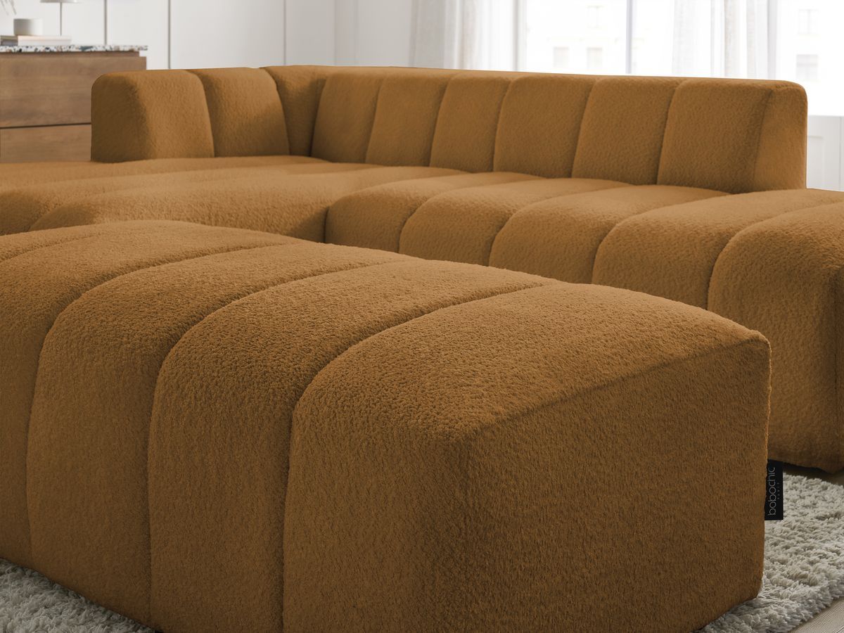 Canapé d'angle fixe EVEREST tissu chiné - Orange - Angle droit - 10 coussins