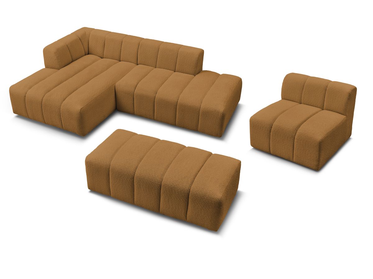 Canapé d'angle fixe EVEREST tissu chiné - Orange - Angle droit - 10 coussins