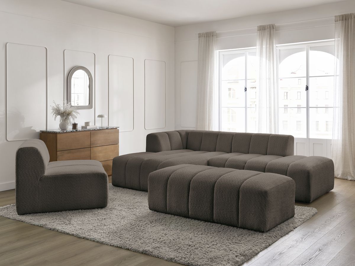 ANNECY modulaire vaste hoekbank in badstof met 1 enkele fauteuil en 1 poef