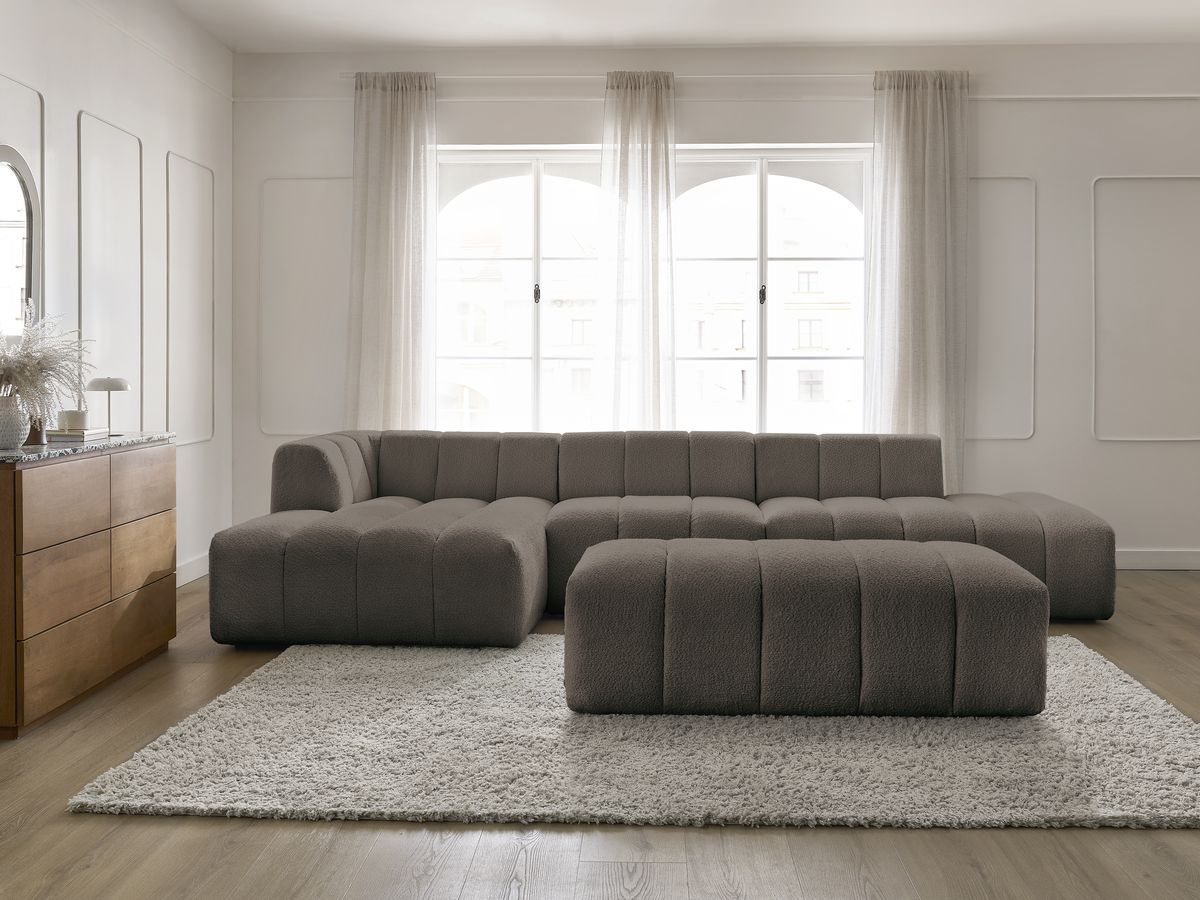 ANNECY modulaire vaste hoekbank in badstof met 1 enkele fauteuil en 1 poef