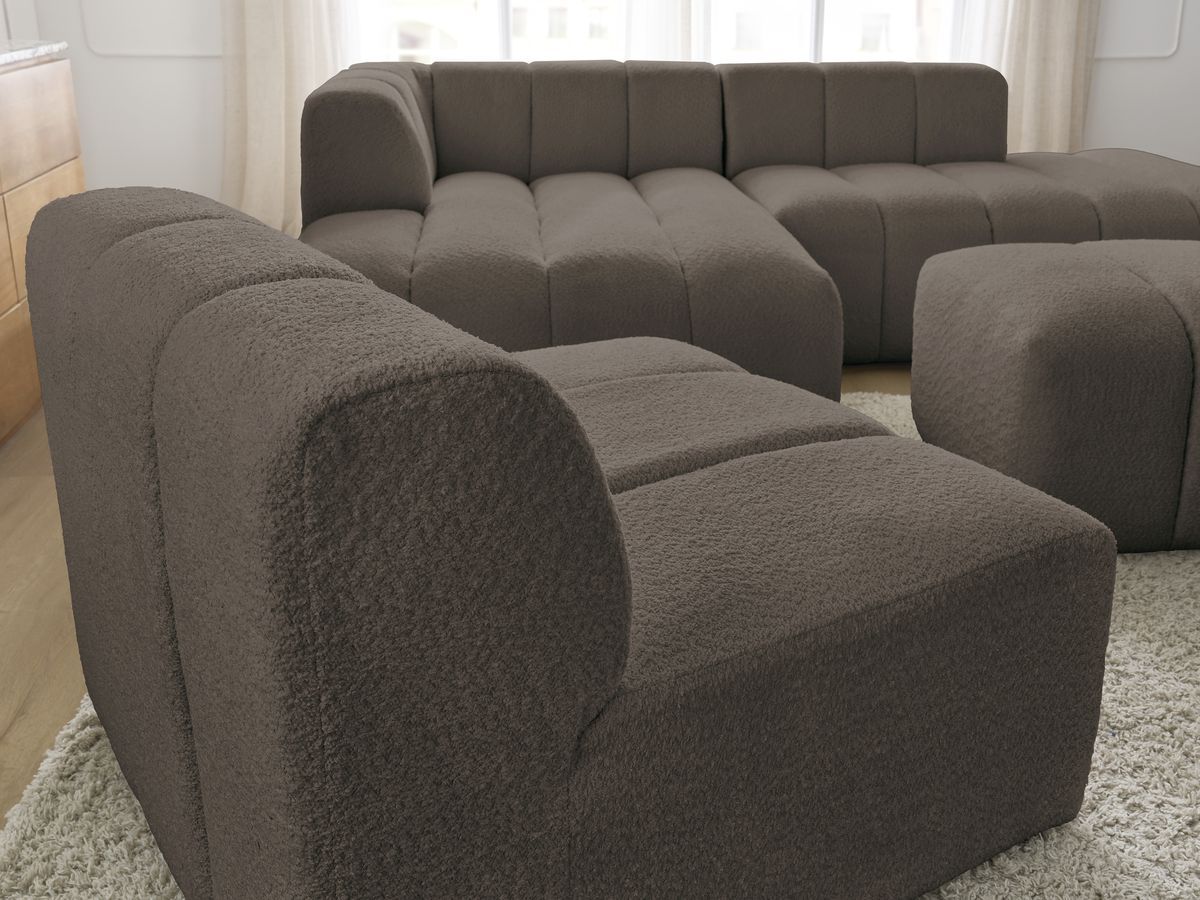 ANNECY modulaire vaste hoekbank in badstof met 1 enkele fauteuil en 1 poef