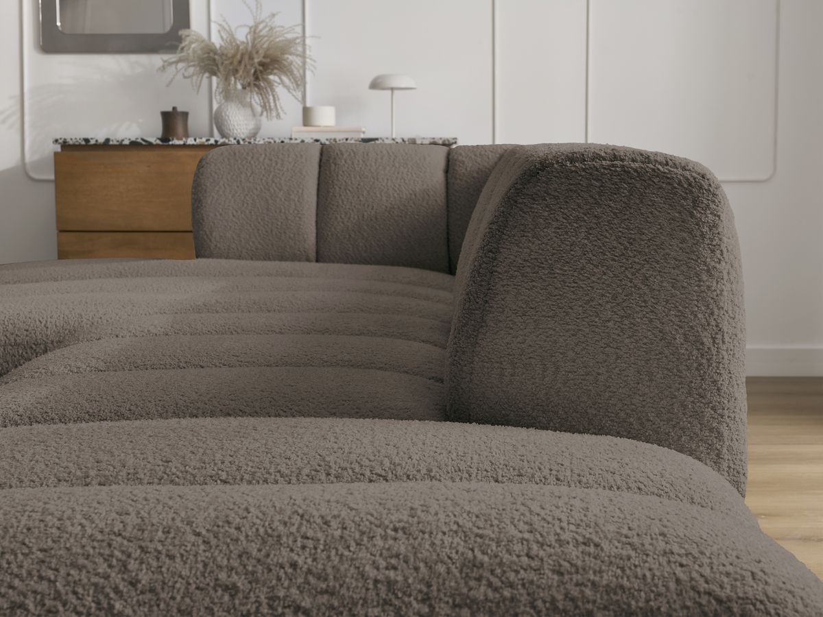 ANNECY modulaire vaste hoekbank in badstof met 1 enkele fauteuil en 1 poef