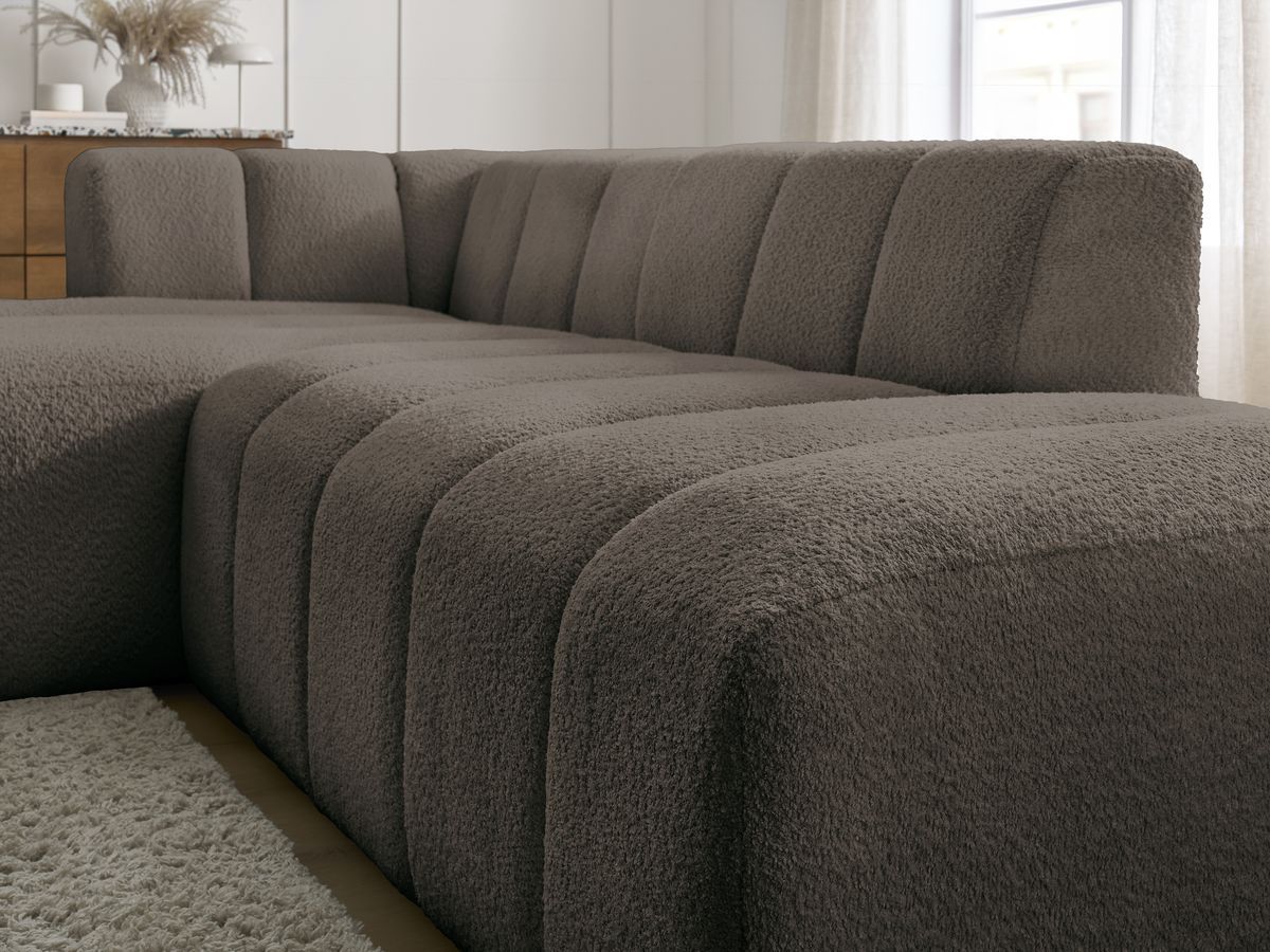 ANNECY modulaire vaste hoekbank in badstof met 1 enkele fauteuil en 1 poef