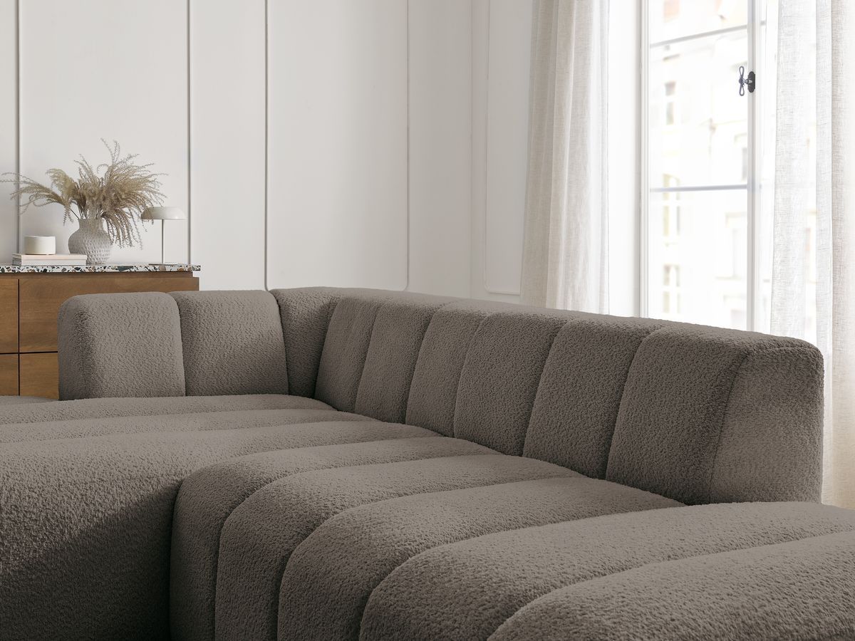 ANNECY modulaire vaste hoekbank in badstof met 1 enkele fauteuil en 1 poef