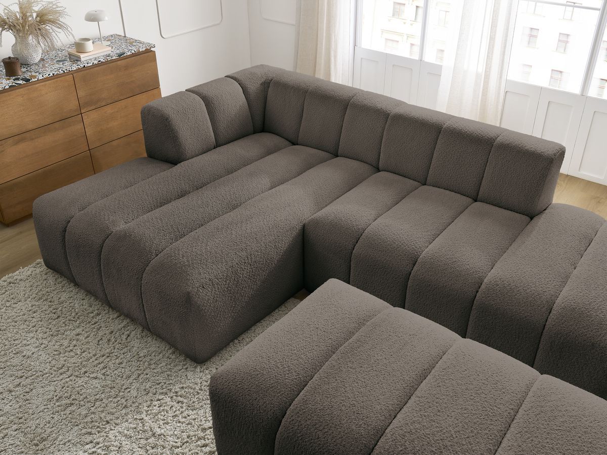 ANNECY modulaire vaste hoekbank in badstof met 1 enkele fauteuil en 1 poef
