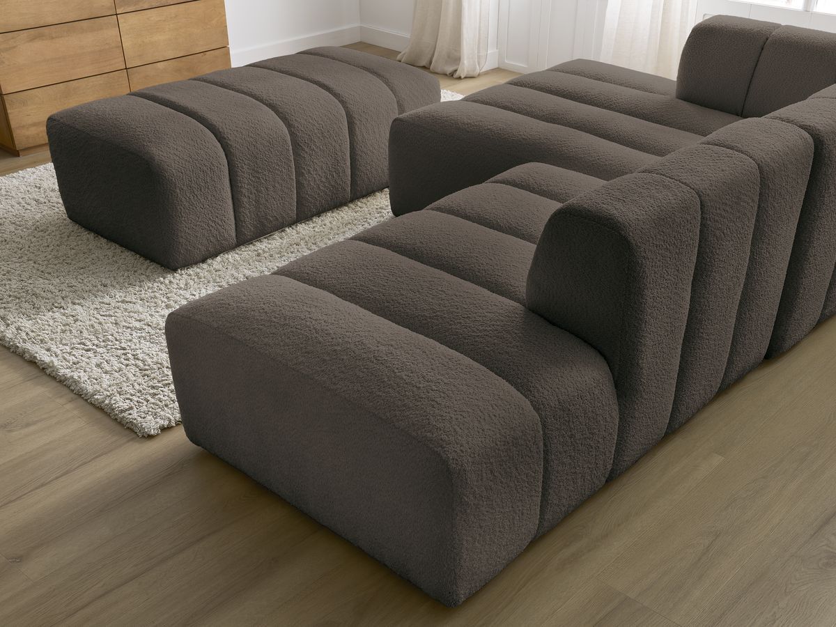 ANNECY modulaire vaste hoekbank in badstof met 1 enkele fauteuil en 1 poef