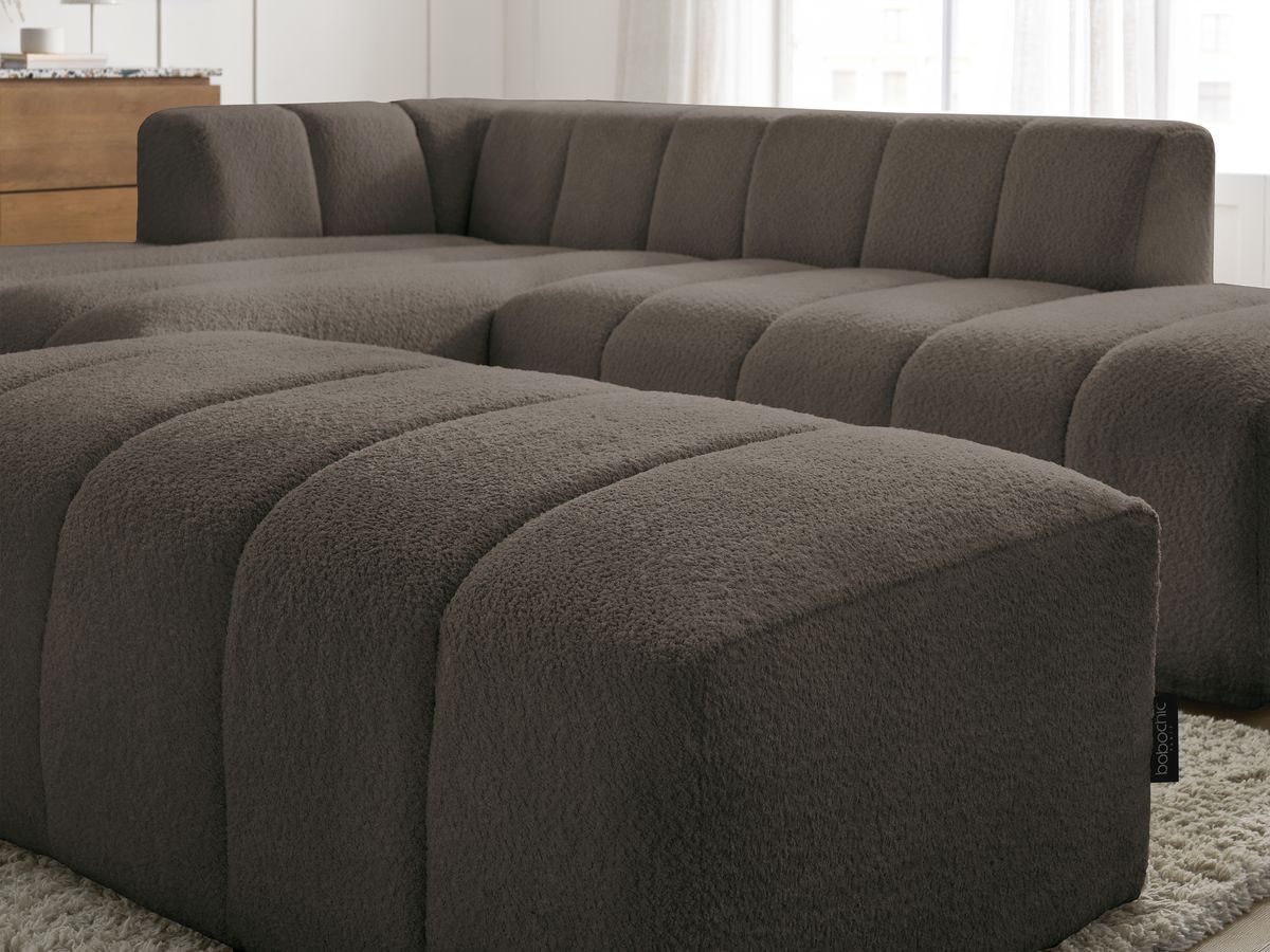 ANNECY modulaire vaste hoekbank in badstof met 1 enkele fauteuil en 1 poef