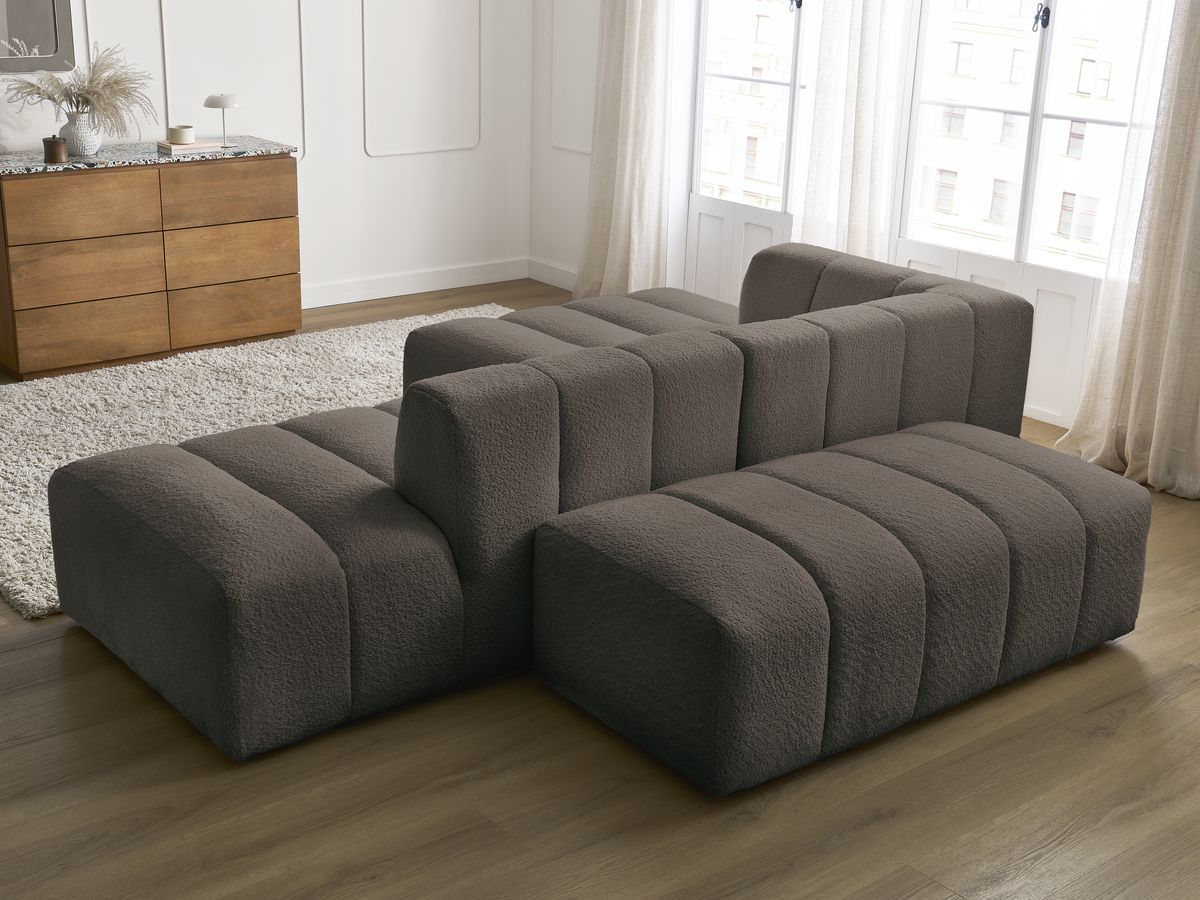 ANNECY modulaire vaste hoekbank in badstof met 1 enkele fauteuil en 1 poef