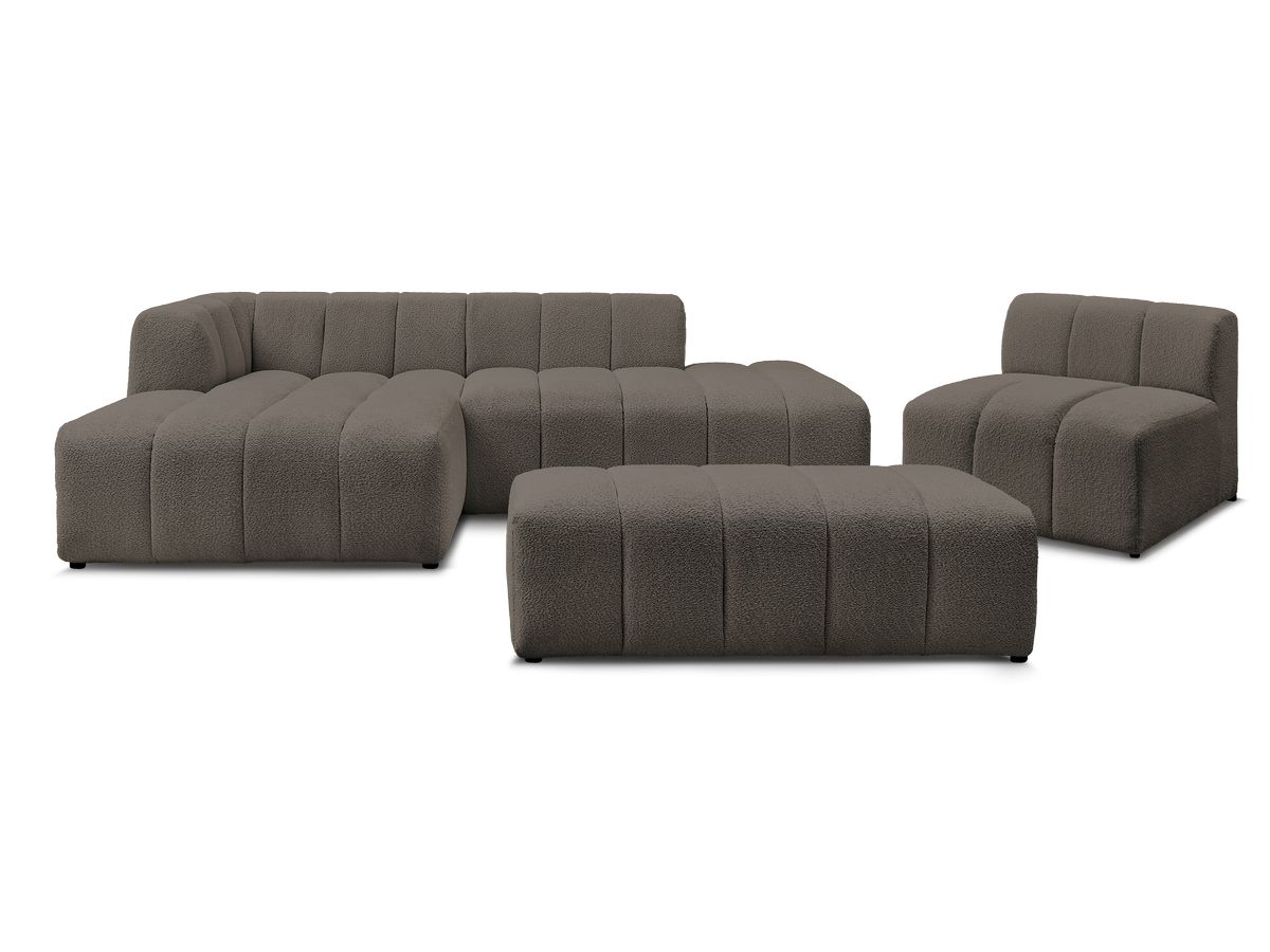 ANNECY modulaire vaste hoekbank in badstof met 1 enkele fauteuil en 1 poef