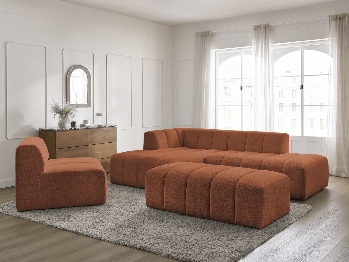 ANNECY modulaire vaste hoekbank in badstof met 1 enkele fauteuil en 1 poef