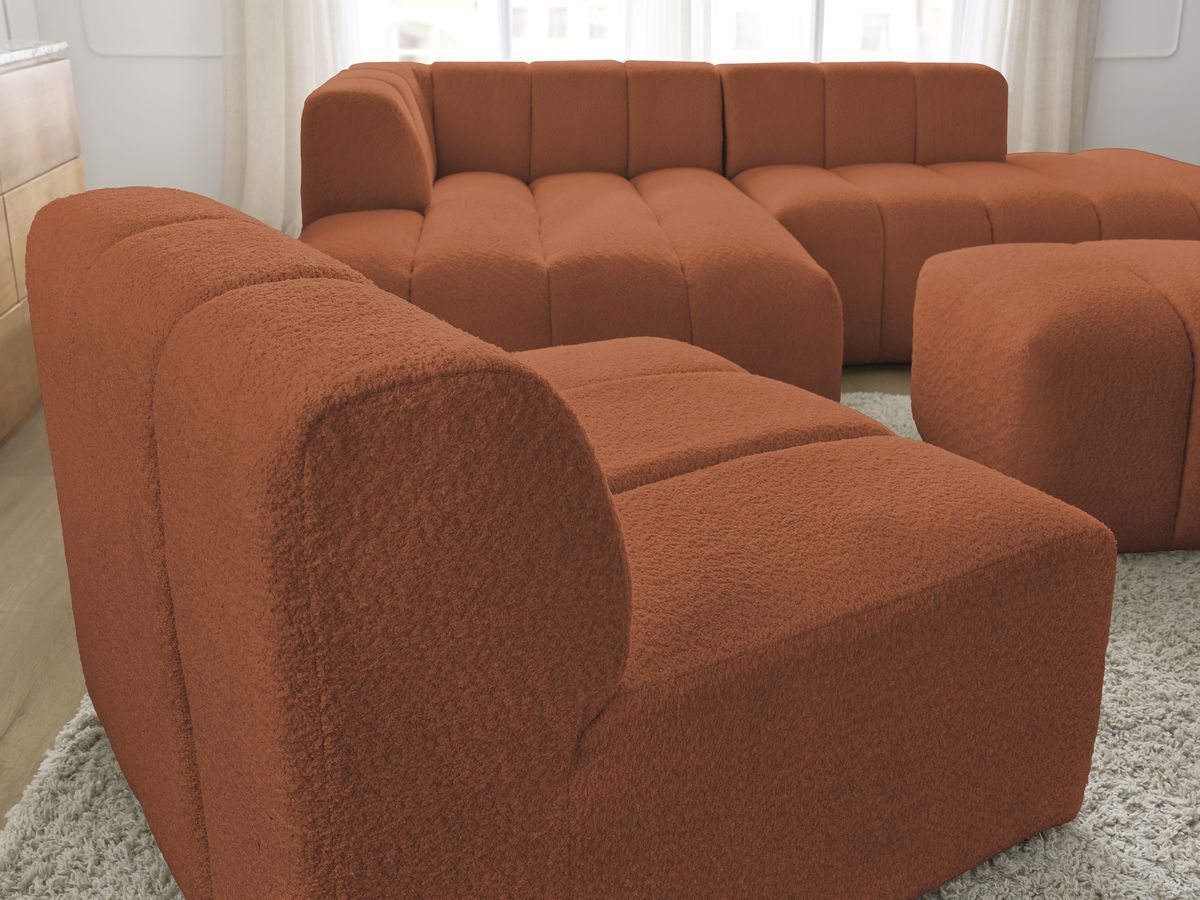 ANNECY modulaire vaste hoekbank in badstof met 1 enkele fauteuil en 1 poef