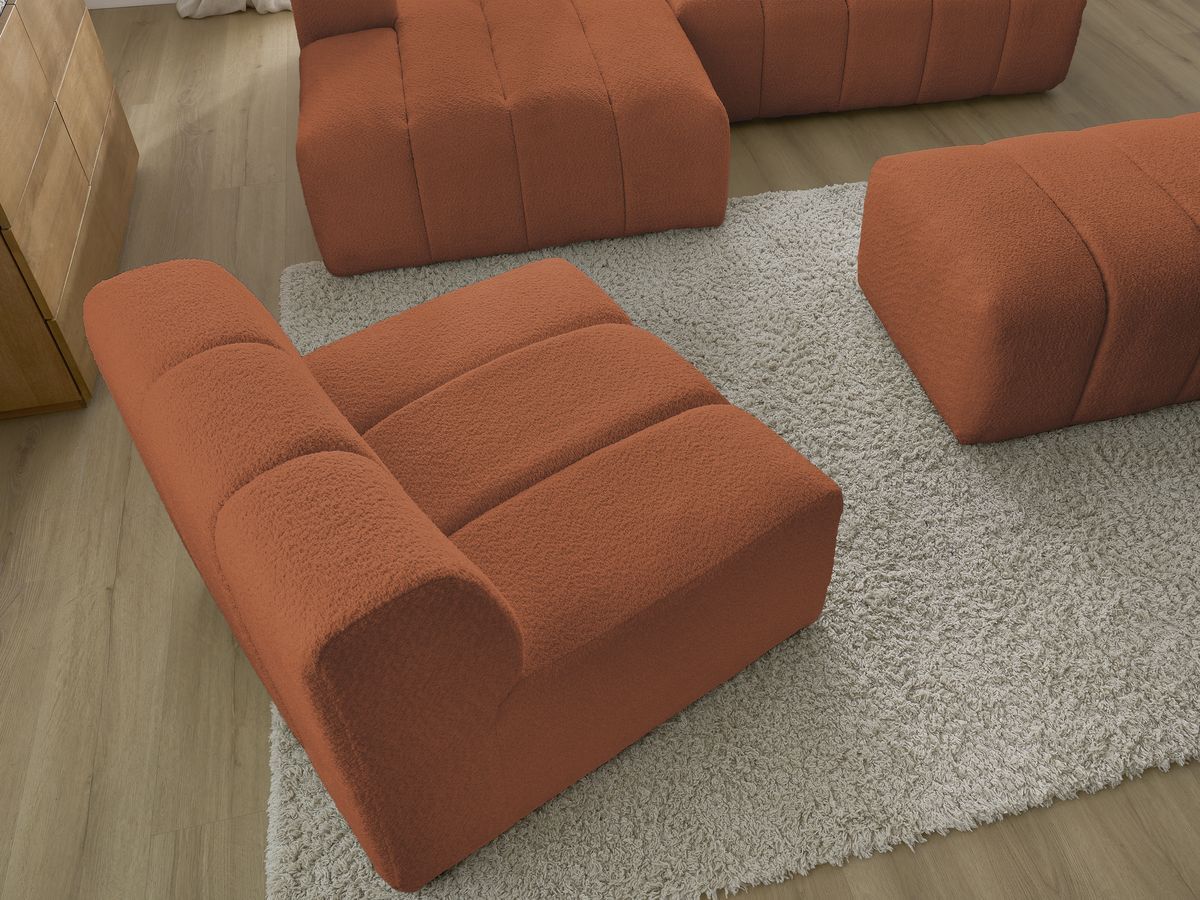 ANNECY modulaire vaste hoekbank in badstof met 1 enkele fauteuil en 1 poef