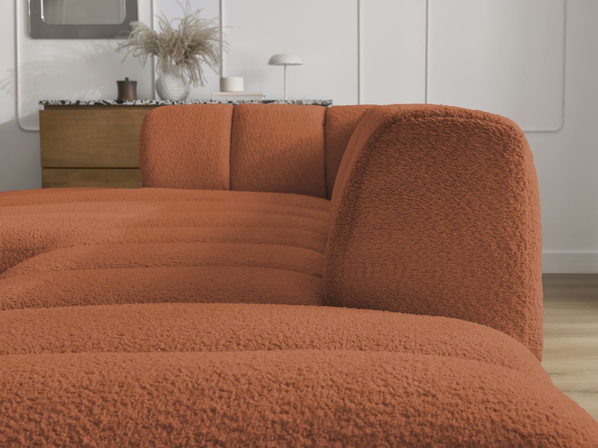 ANNECY modulaire vaste hoekbank in badstof met 1 enkele fauteuil en 1 poef