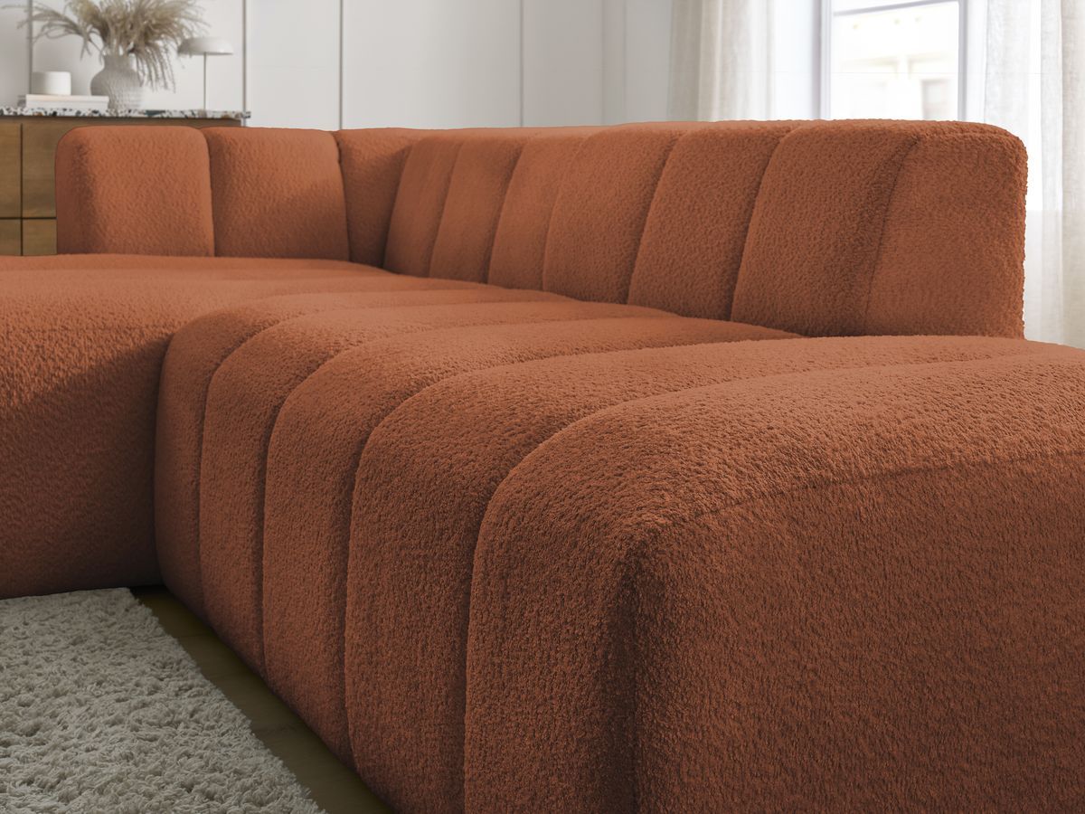 ANNECY modulaire vaste hoekbank in badstof met 1 enkele fauteuil en 1 poef