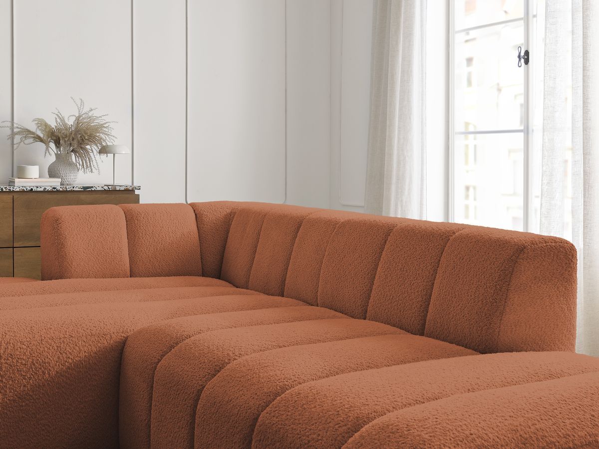 ANNECY modulaire vaste hoekbank in badstof met 1 enkele fauteuil en 1 poef