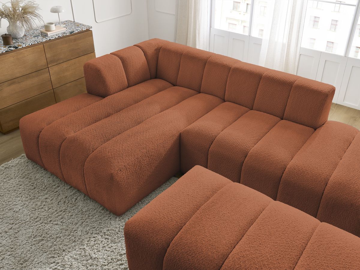 ANNECY modulaire vaste hoekbank in badstof met 1 enkele fauteuil en 1 poef