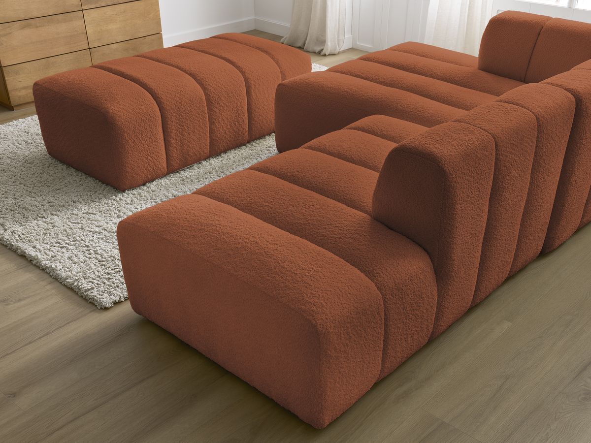 ANNECY modulaire vaste hoekbank in badstof met 1 enkele fauteuil en 1 poef