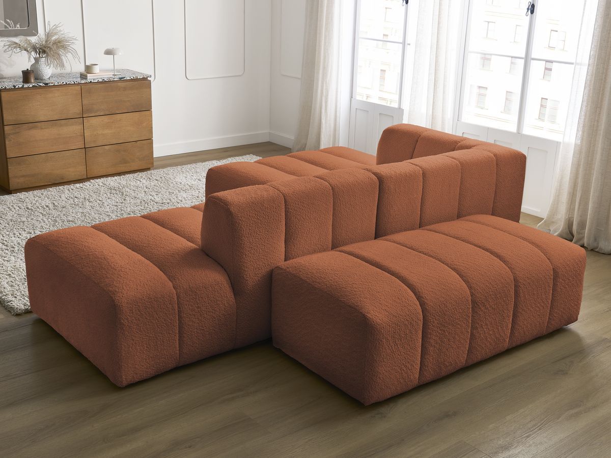 ANNECY modulaire vaste hoekbank in badstof met 1 enkele fauteuil en 1 poef