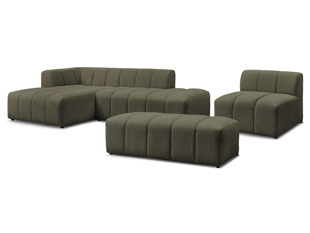 ANNECY modulaire vaste hoekbank in badstof met 1 enkele fauteuil en 1 poef