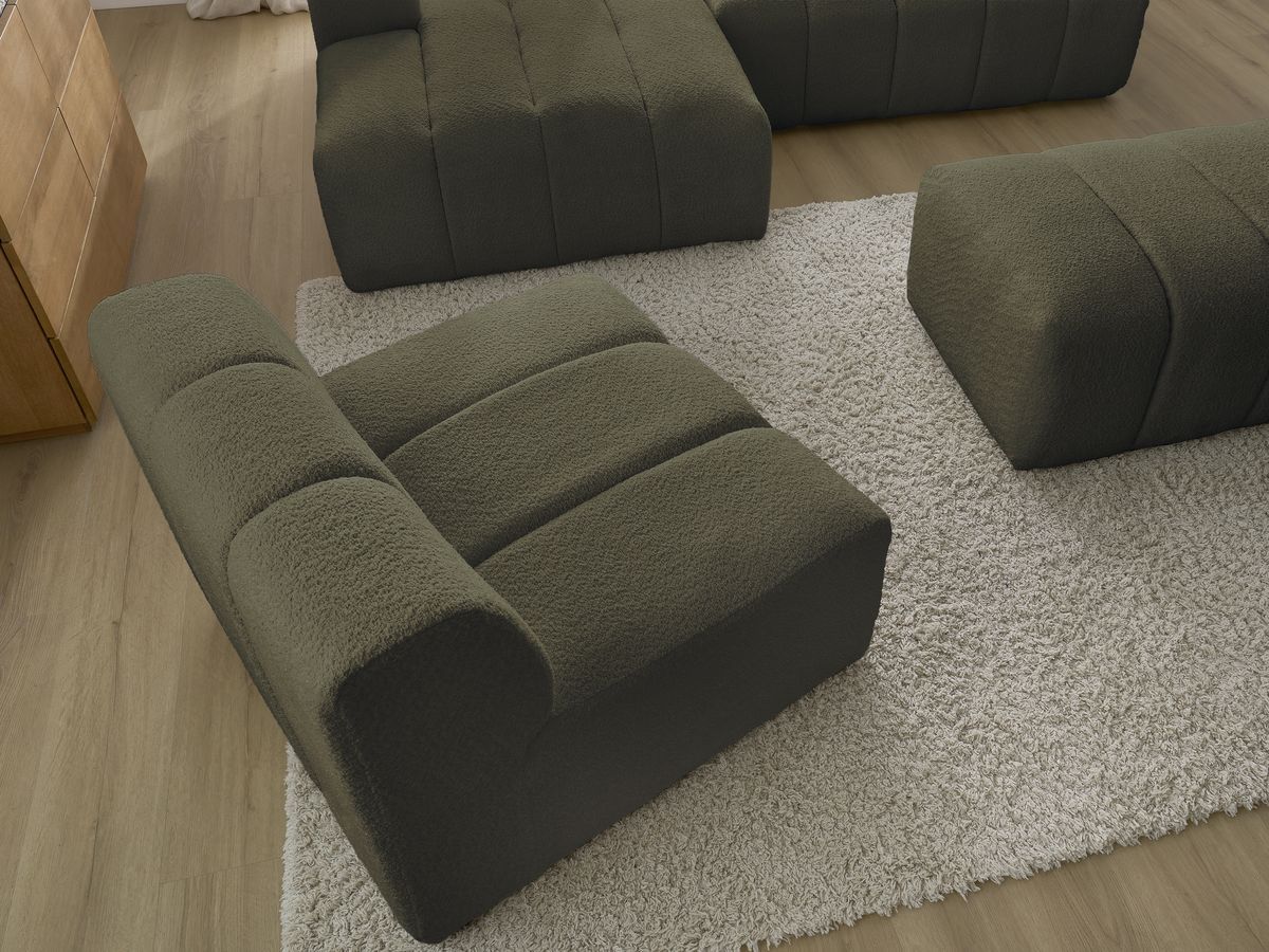 ANNECY modulaire vaste hoekbank in badstof met 1 enkele fauteuil en 1 poef