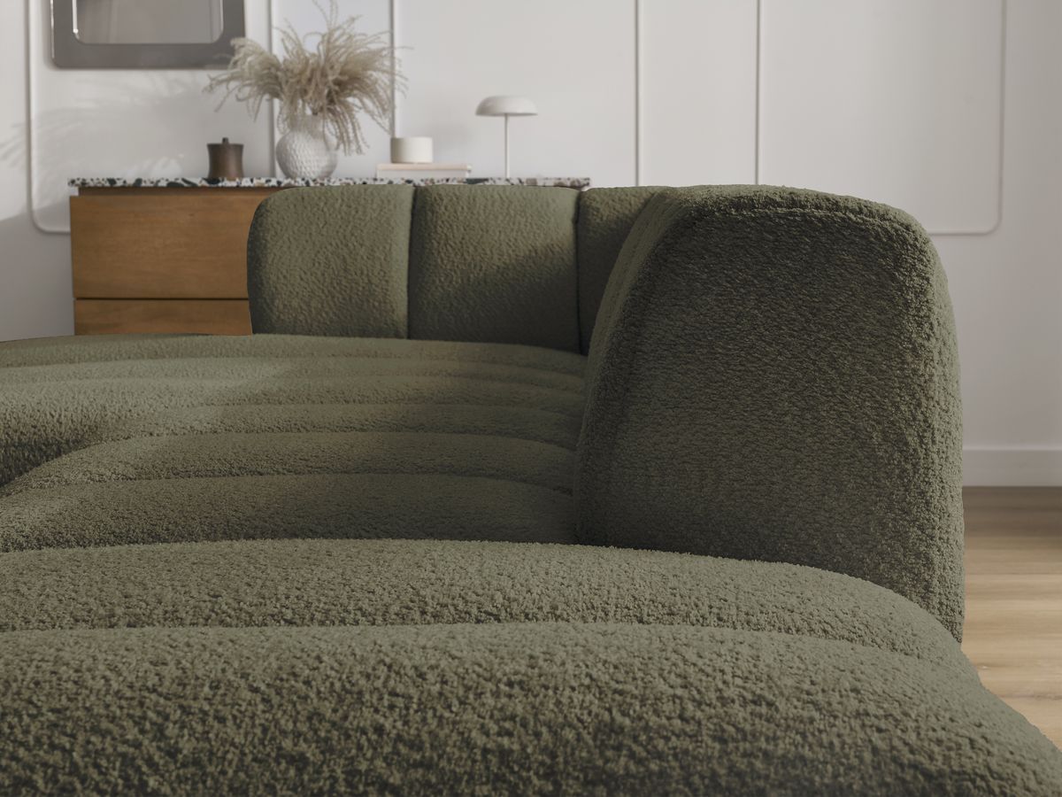 ANNECY modulaire vaste hoekbank in badstof met 1 enkele fauteuil en 1 poef