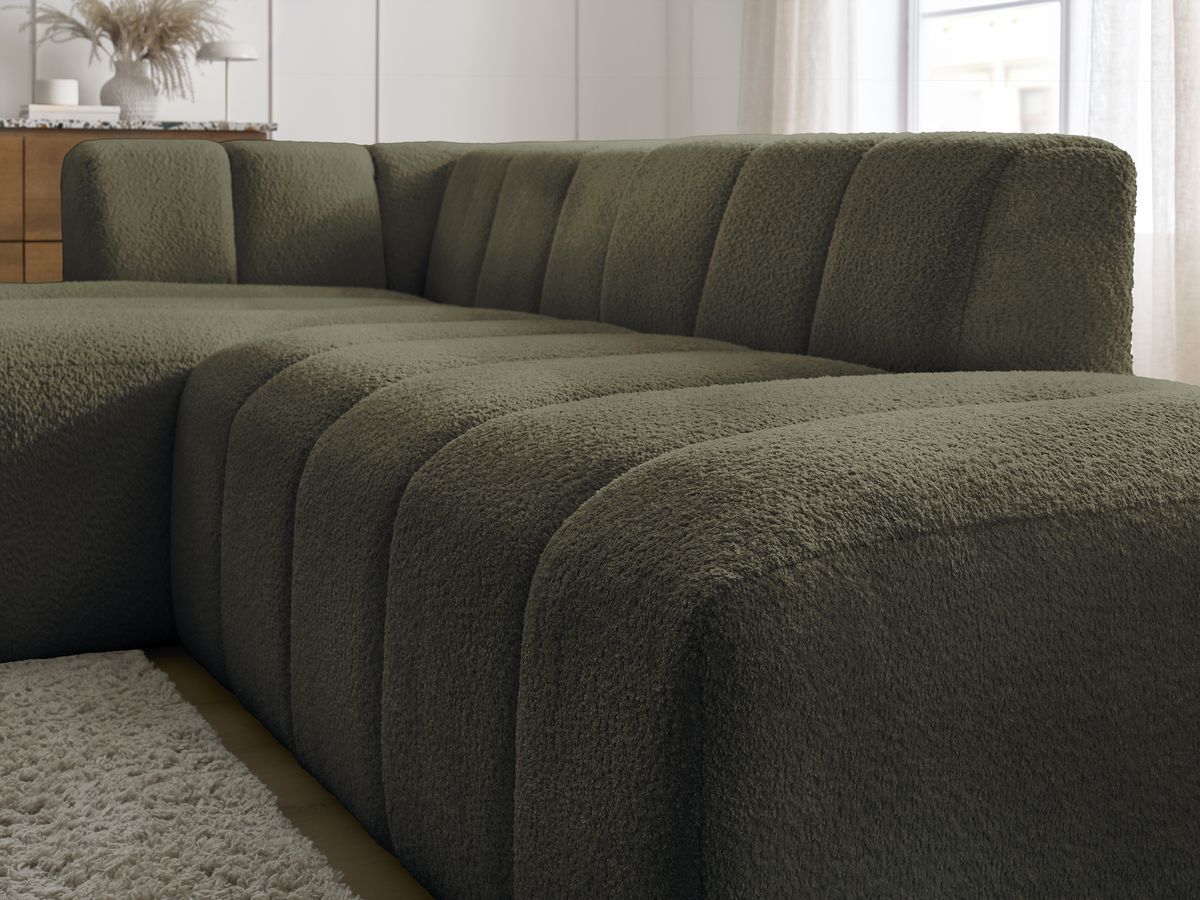 ANNECY modulaire vaste hoekbank in badstof met 1 enkele fauteuil en 1 poef