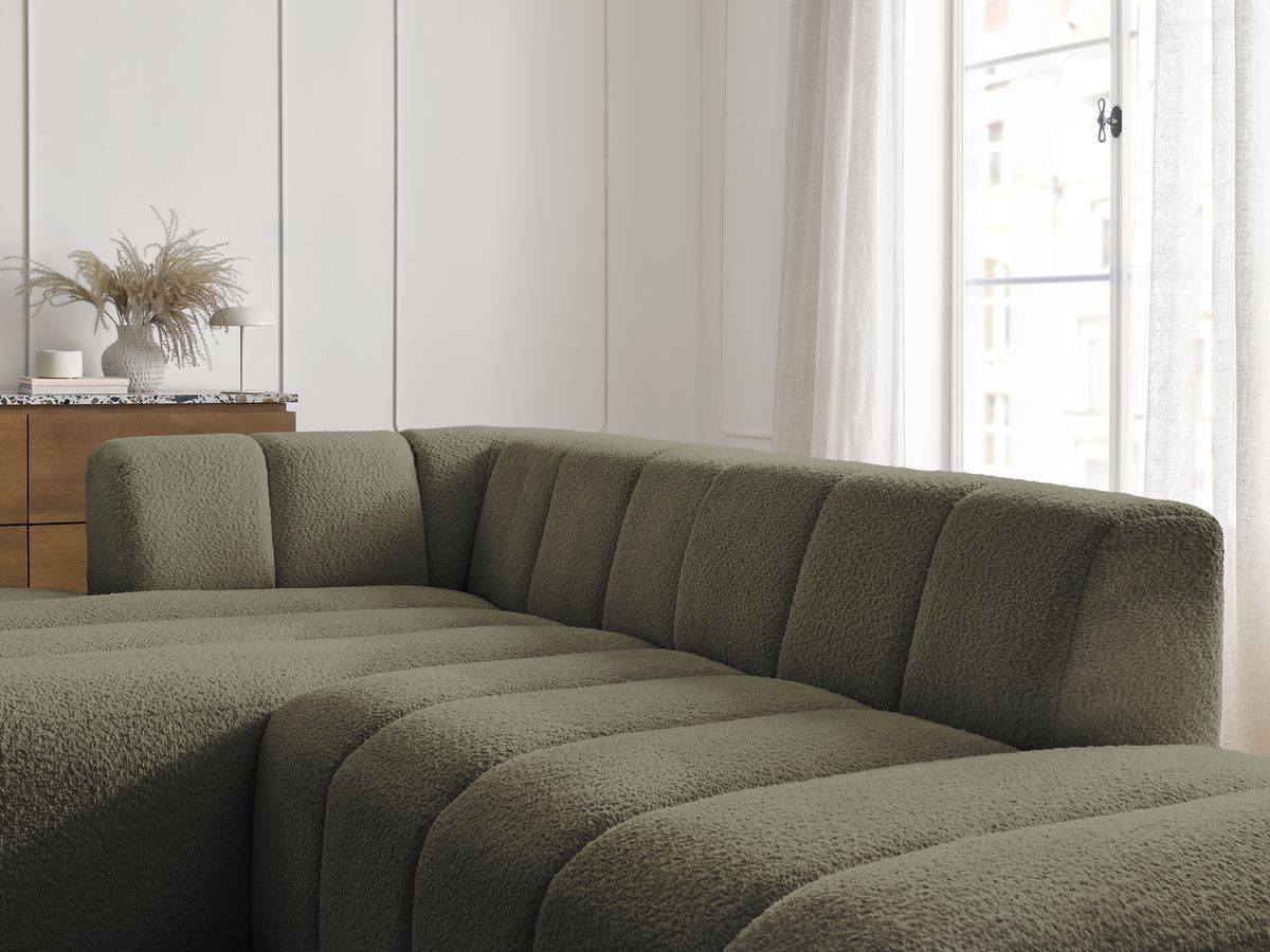 ANNECY modulaire vaste hoekbank in badstof met 1 enkele fauteuil en 1 poef