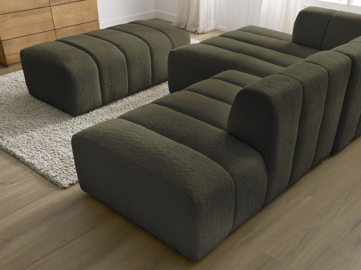 ANNECY modulaire vaste hoekbank in badstof met 1 enkele fauteuil en 1 poef