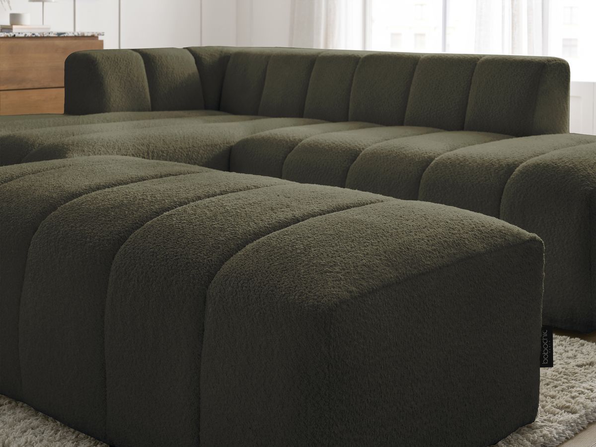 ANNECY modulaire vaste hoekbank in badstof met 1 enkele fauteuil en 1 poef