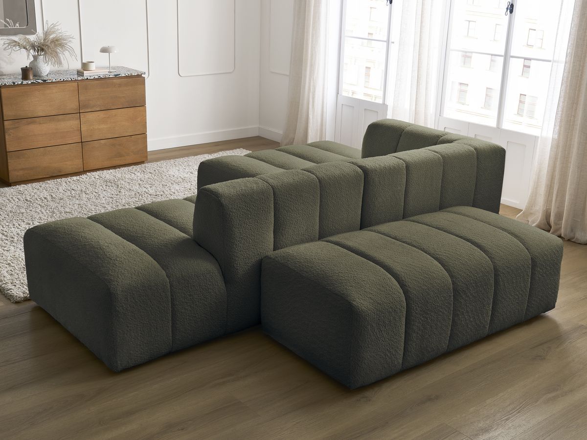 ANNECY modulaire vaste hoekbank in badstof met 1 enkele fauteuil en 1 poef