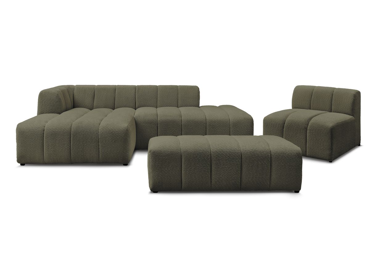 ANNECY modulaire vaste hoekbank in badstof met 1 enkele fauteuil en 1 poef