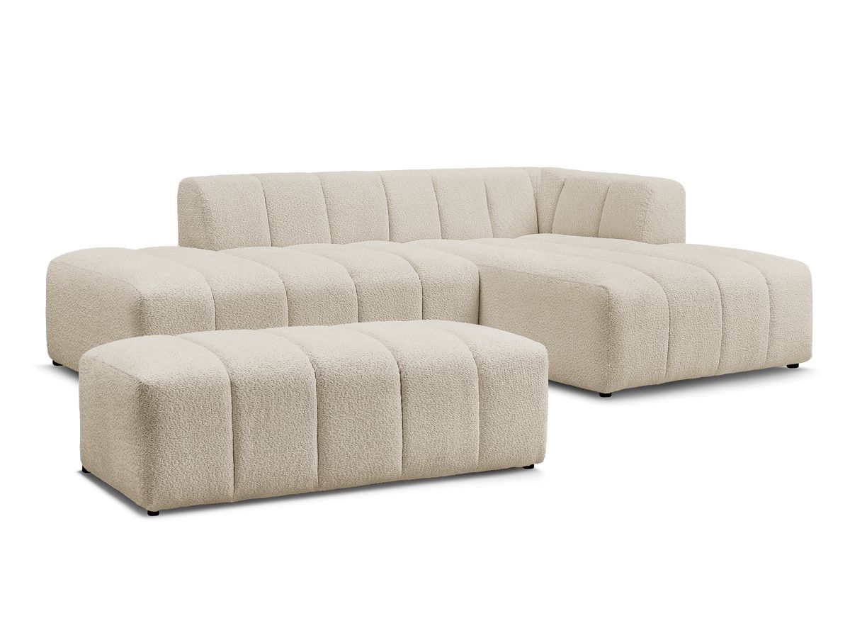 Canapé d'angle fixe modulable ANNECY tissu bouclette avec pouf