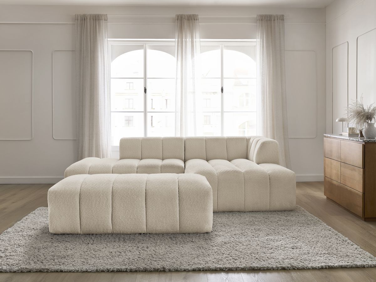 Canapé d'angle modulable ANNECY bouclette avec pouf beige — vue 5
