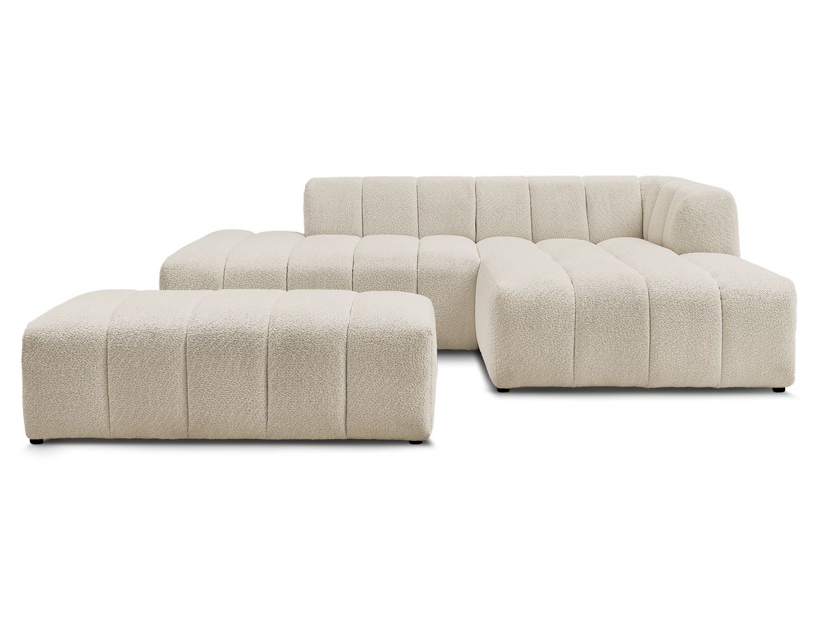 Canapé d'angle fixe modulable ANNECY tissu bouclette avec pouf