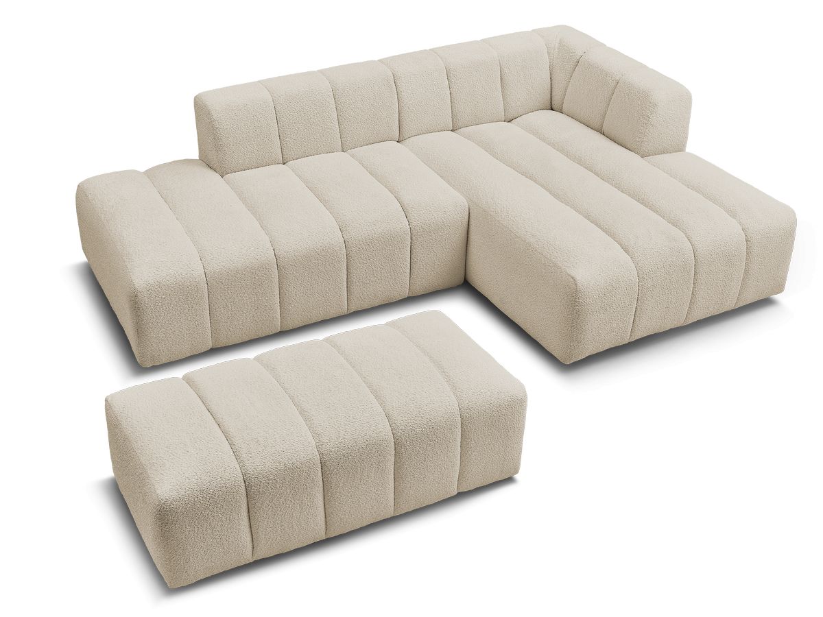 Canapé d'angle fixe modulable ANNECY tissu bouclette avec pouf