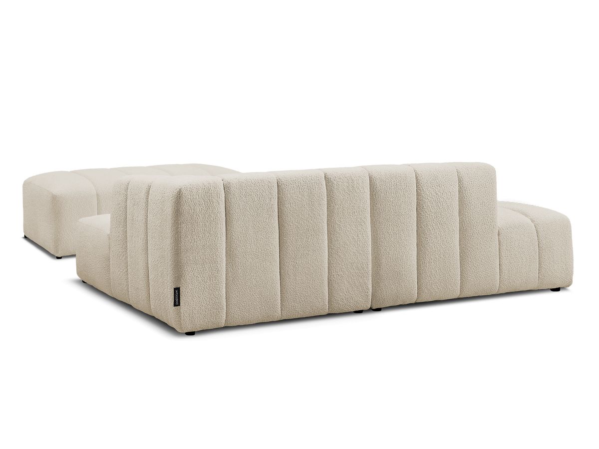 Canapé d'angle fixe modulable ANNECY tissu bouclette avec pouf