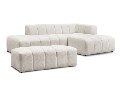 Canapé d'angle fixe modulable ANNECY tissu bouclette avec pouf