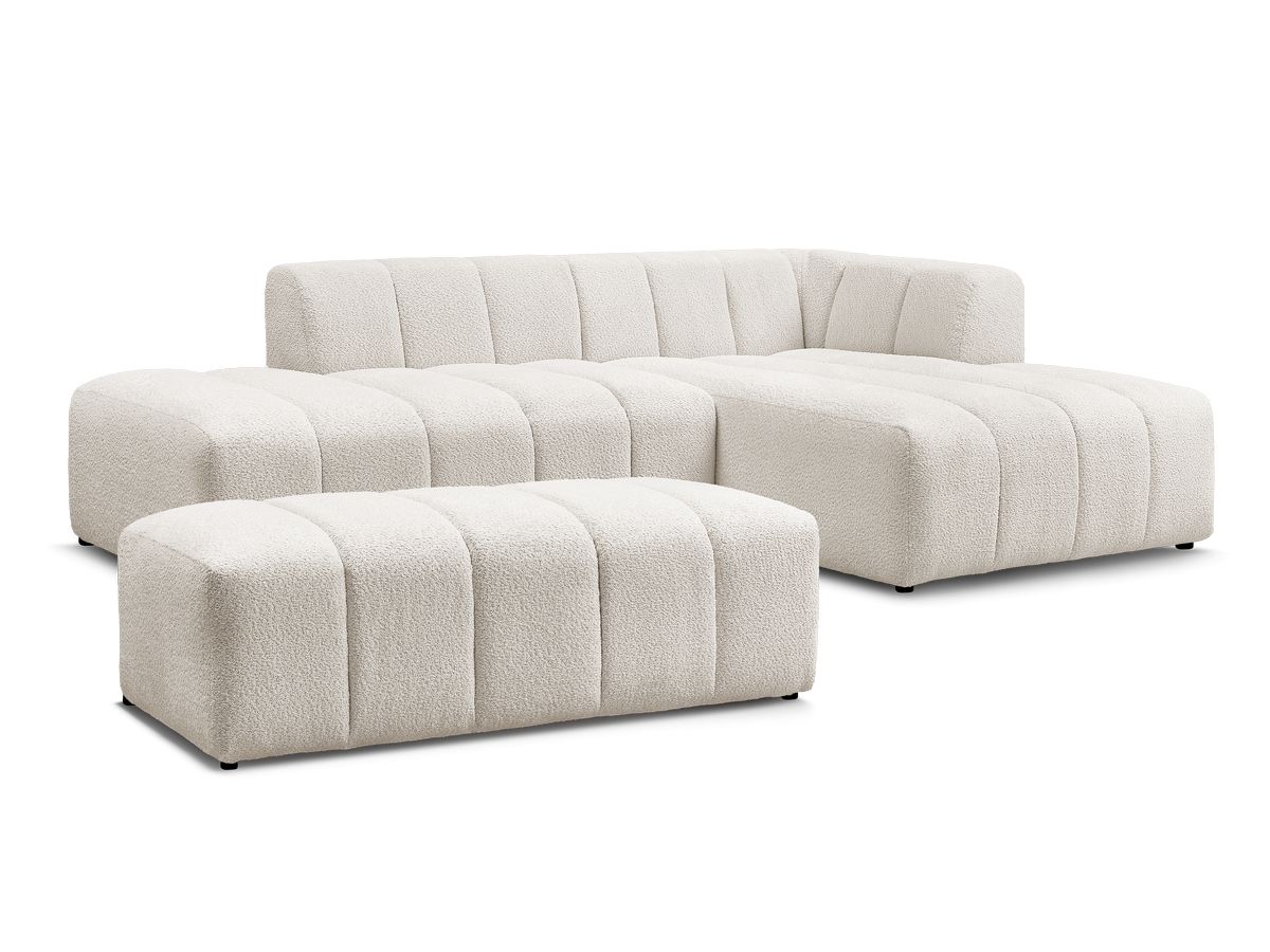 Canapé d'angle fixe modulable ANNECY tissu bouclette avec pouf