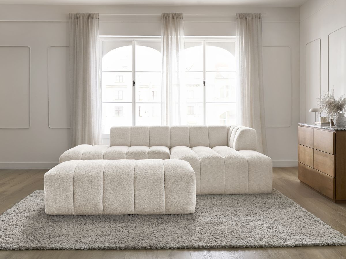 Canapé d'angle modulable ANNECY bouclette avec pouf blanc — vue 5
