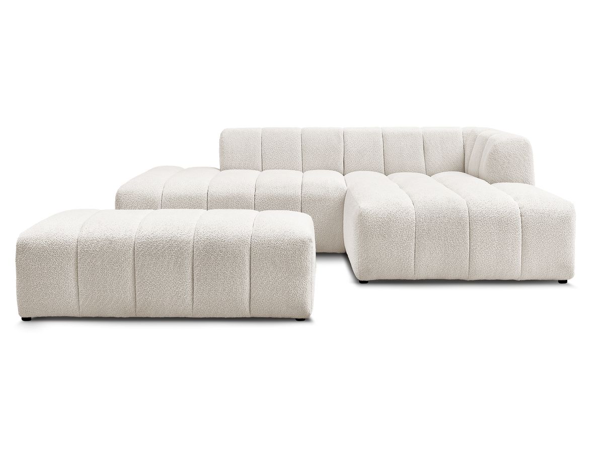 Canapé d'angle fixe modulable ANNECY tissu bouclette avec pouf