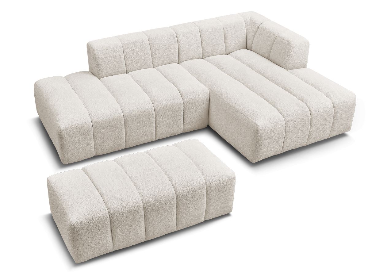 Canapé d'angle fixe modulable ANNECY tissu bouclette avec pouf