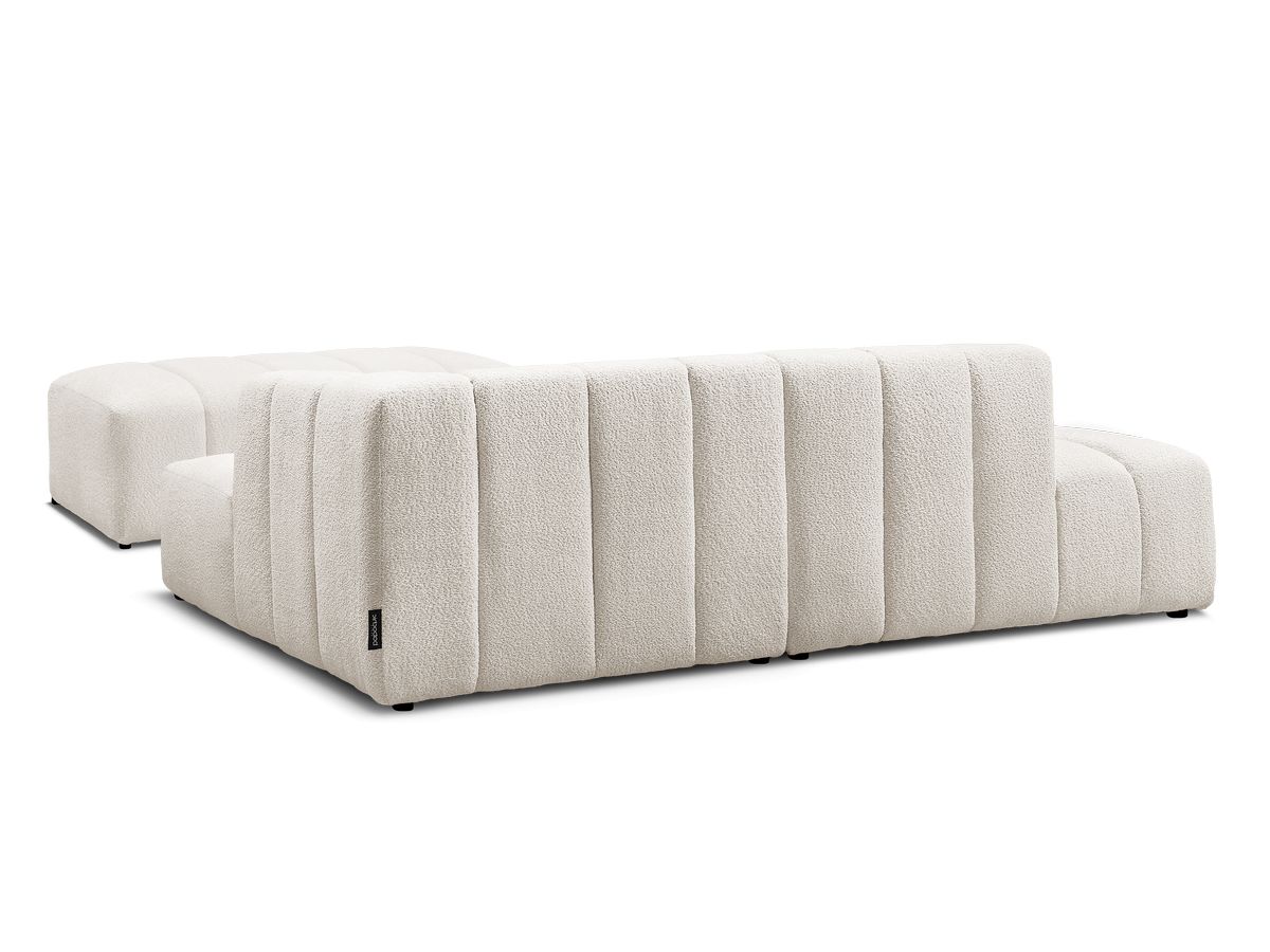 Canapé d'angle fixe modulable ANNECY tissu bouclette avec pouf