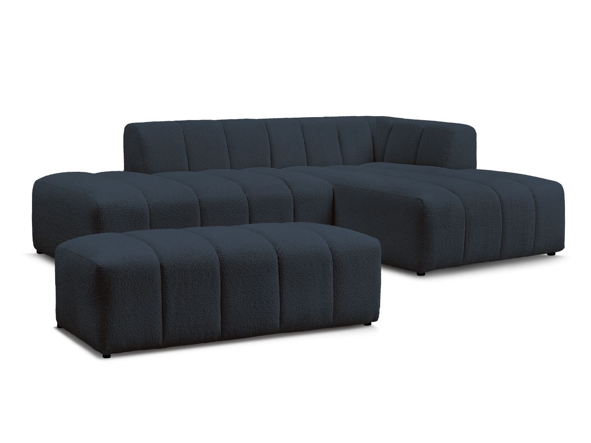 Canapé d'angle fixe modulable ANNECY tissu bouclette avec pouf