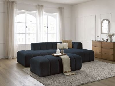 Canapé d'angle fixe modulable ANNECY tissu bouclette avec pouf