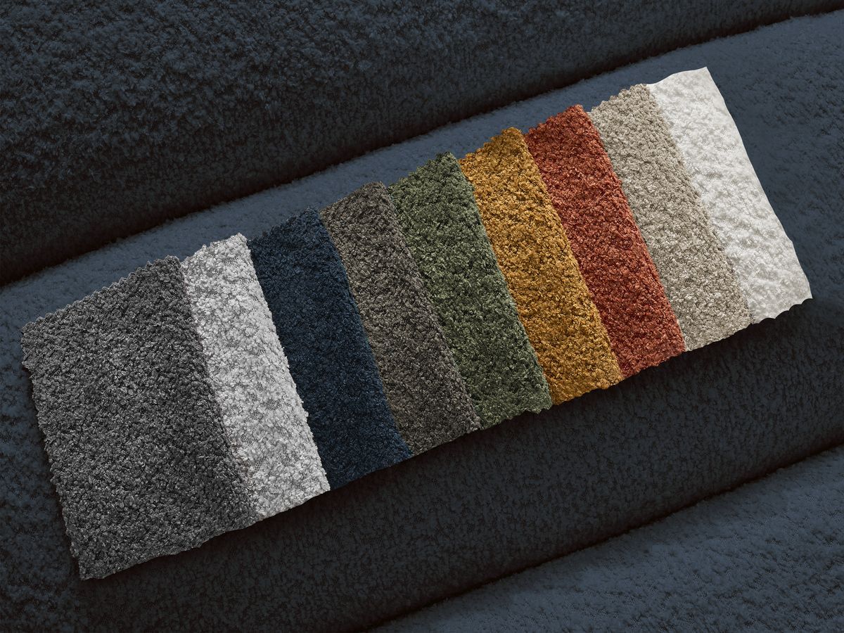 Canapé d'angle fixe modulable ANNECY tissu bouclette avec pouf bleu foncé  angle droit BOBOCHIC 4 places - Vue supplémentaire 2